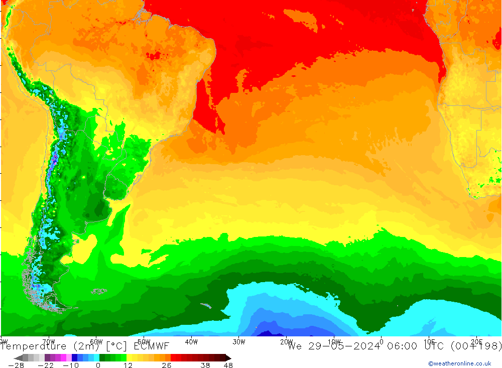 mapa temperatury (2m) ECMWF śro. 29.05.2024 06 UTC