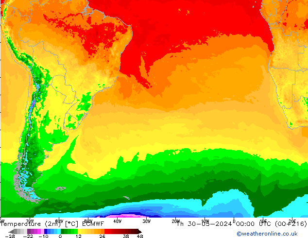 température (2m) ECMWF jeu 30.05.2024 00 UTC