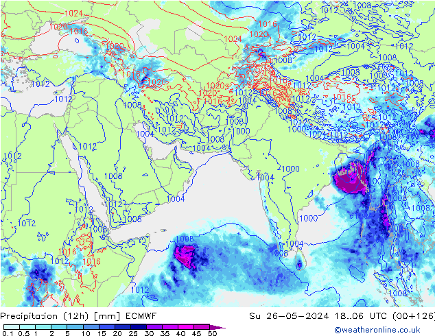 Precipitation (12h) ECMWF Su 26.05.2024 06 UTC