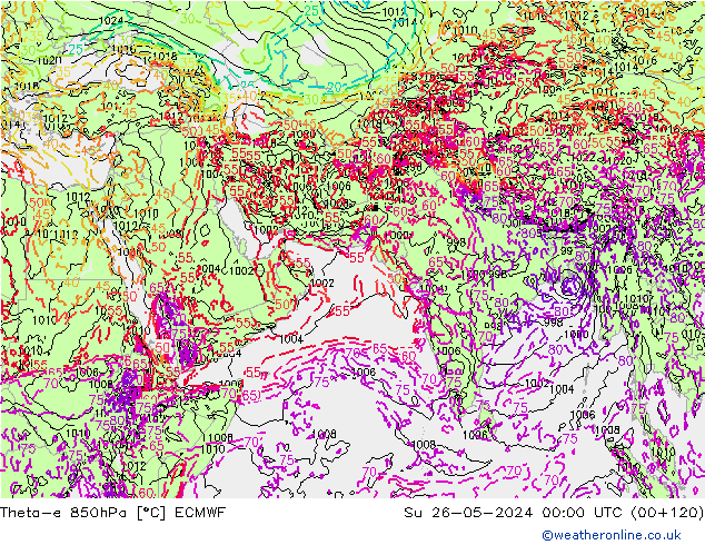 Theta-e 850hPa ECMWF dom 26.05.2024 00 UTC