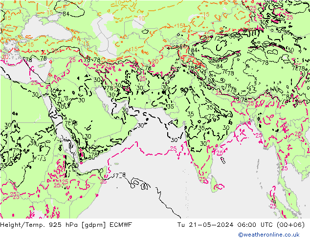 Height/Temp. 925 hPa ECMWF mar 21.05.2024 06 UTC