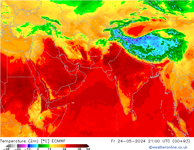 Sıcaklık Haritası (2m) ECMWF Cu 24.05.2024 21 UTC