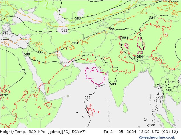 Z500/Rain (+SLP)/Z850 ECMWF Di 21.05.2024 12 UTC