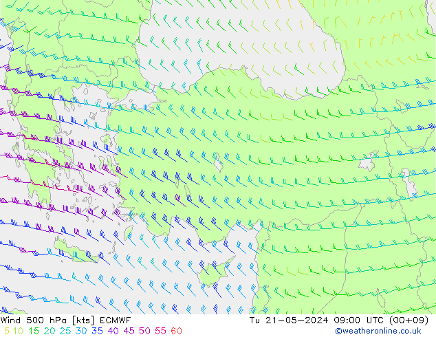 Wind 500 hPa ECMWF di 21.05.2024 09 UTC