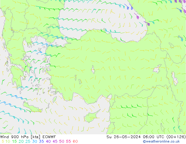 Wind 900 hPa ECMWF Su 26.05.2024 06 UTC