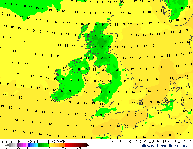 Sıcaklık Haritası (2m) ECMWF Pzt 27.05.2024 00 UTC