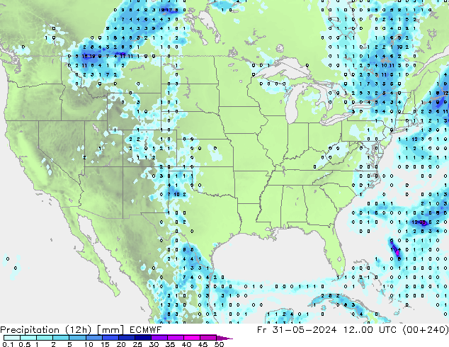 Precipitation (12h) ECMWF Fr 31.05.2024 00 UTC