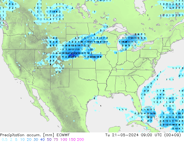 Precipitation accum. ECMWF Ter 21.05.2024 09 UTC