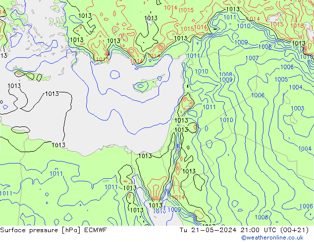 Luchtdruk (Grond) ECMWF di 21.05.2024 21 UTC