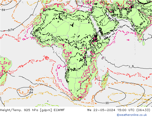 Height/Temp. 925 гПа ECMWF ср 22.05.2024 15 UTC
