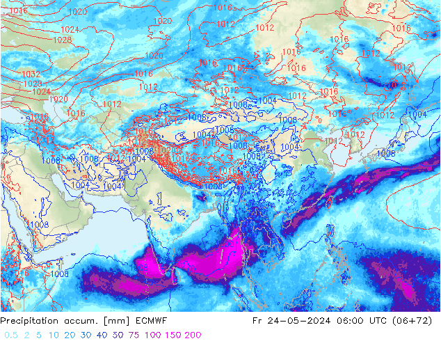 Precipitation accum. ECMWF ven 24.05.2024 06 UTC