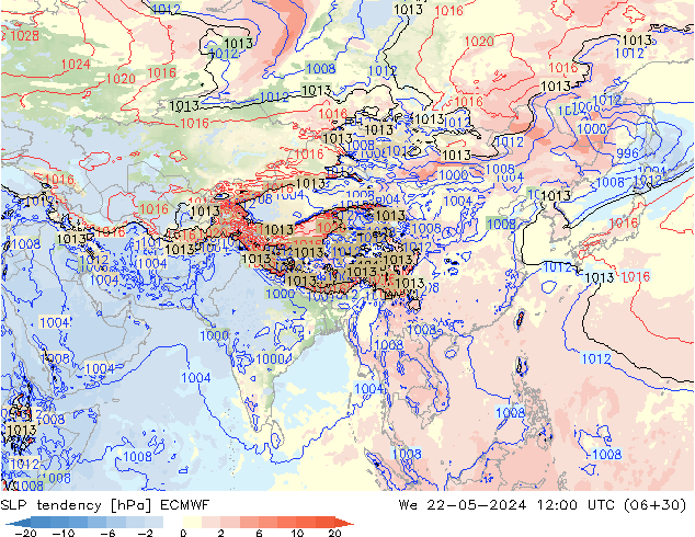 Tendenza di Pressione ECMWF mer 22.05.2024 12 UTC