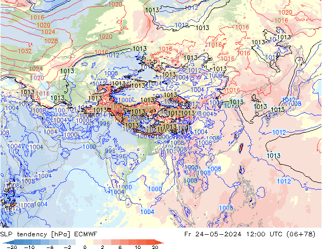 Druktendens (+/-) ECMWF vr 24.05.2024 12 UTC