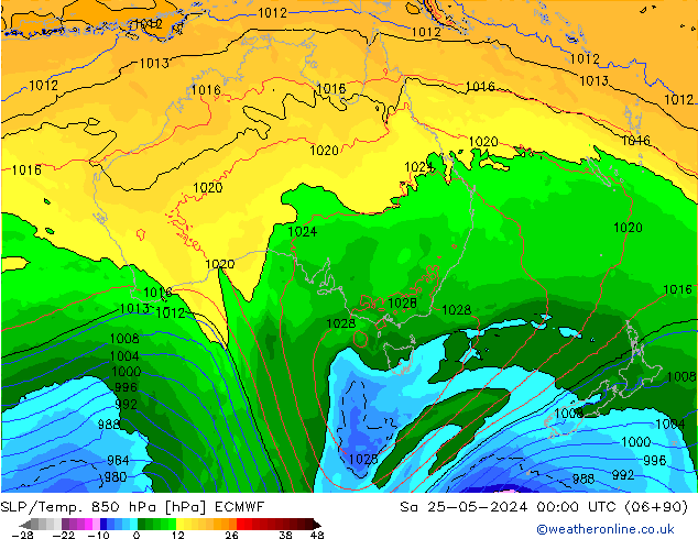 SLP/Temp. 850 hPa ECMWF Sa 25.05.2024 00 UTC