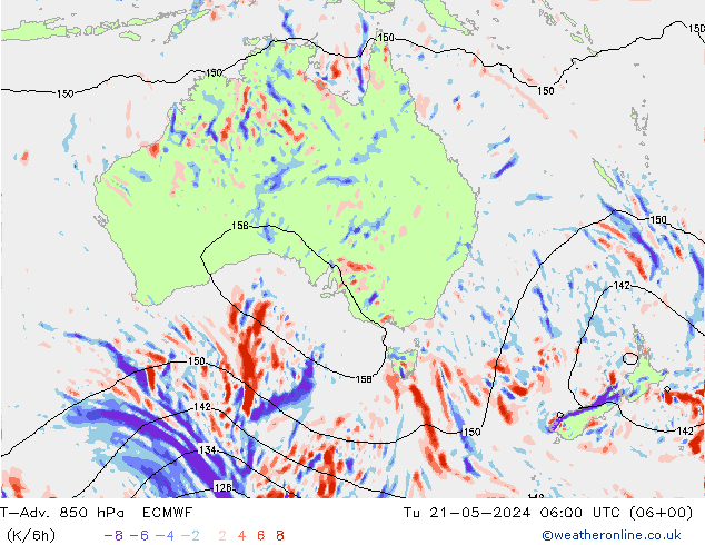 T-Adv. 850 hPa ECMWF Út 21.05.2024 06 UTC