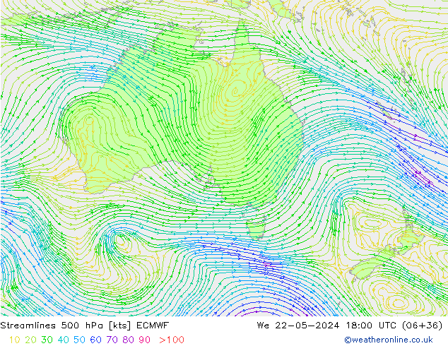 Ligne de courant 500 hPa ECMWF mer 22.05.2024 18 UTC