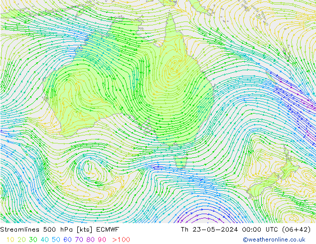 Linea di flusso 500 hPa ECMWF gio 23.05.2024 00 UTC