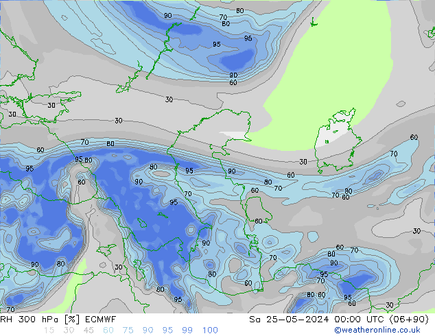 Humidité rel. 300 hPa ECMWF sam 25.05.2024 00 UTC