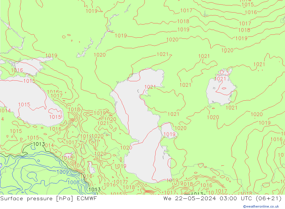 Atmosférický tlak ECMWF St 22.05.2024 03 UTC