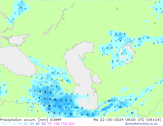 Precipitation accum. ECMWF We 22.05.2024 06 UTC