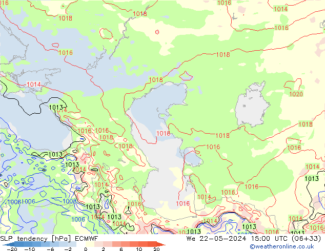 Tendance de pression  ECMWF mer 22.05.2024 15 UTC