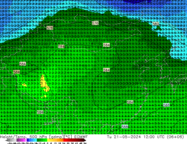 Z500/Rain (+SLP)/Z850 ECMWF вт 21.05.2024 12 UTC