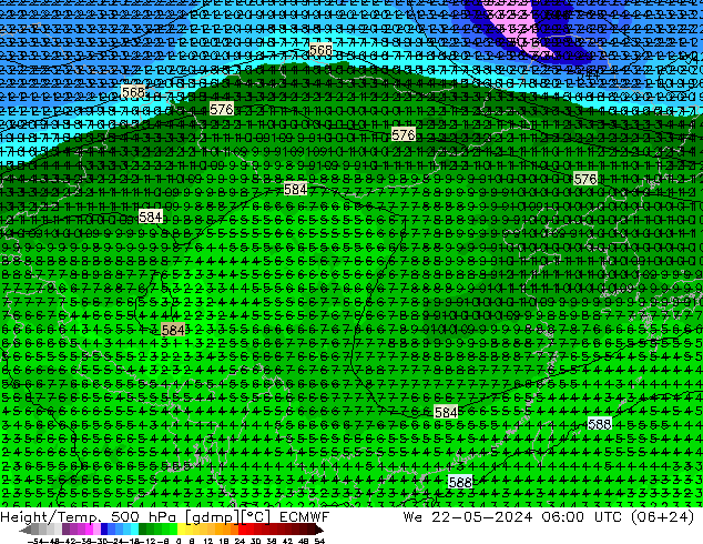 Z500/Rain (+SLP)/Z850 ECMWF 星期三 22.05.2024 06 UTC