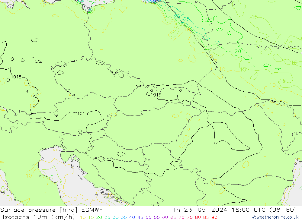 Eşrüzgar Hızları (km/sa) ECMWF Per 23.05.2024 18 UTC