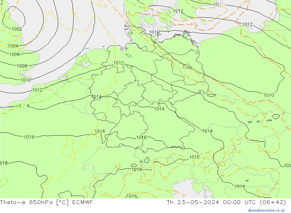 Theta-e 850hPa ECMWF Th 23.05.2024 00 UTC