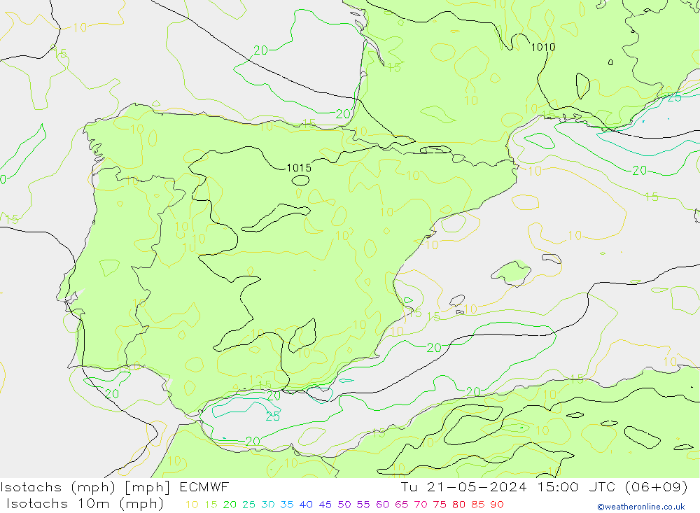 Isotachs (mph) ECMWF  21.05.2024 15 UTC