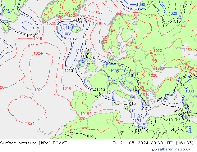 Yer basıncı ECMWF Sa 21.05.2024 09 UTC