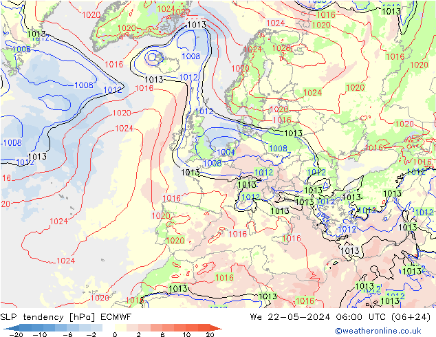 Tendance de pression  ECMWF mer 22.05.2024 06 UTC