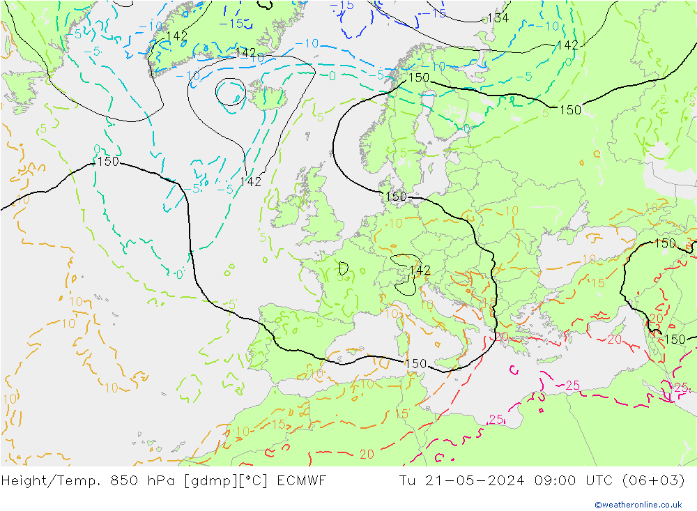 Height/Temp. 850 hPa ECMWF Tu 21.05.2024 09 UTC