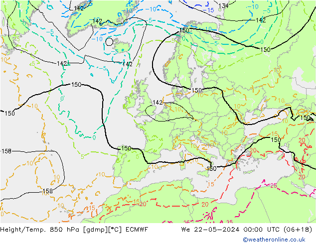 Z500/Rain (+SLP)/Z850 ECMWF Qua 22.05.2024 00 UTC