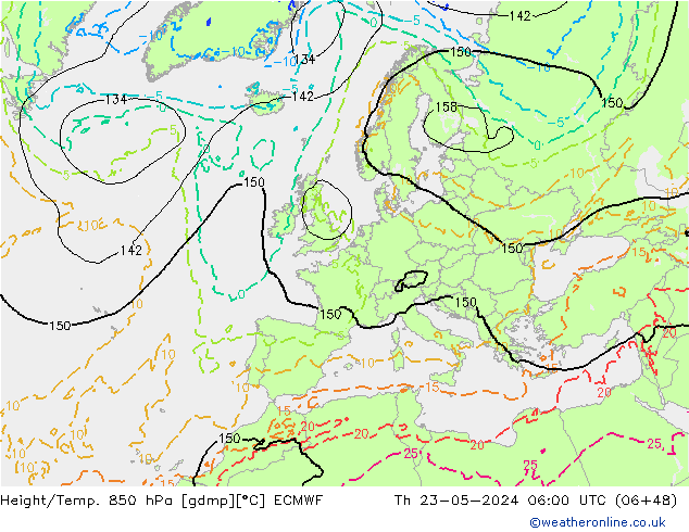 Height/Temp. 850 hPa ECMWF Qui 23.05.2024 06 UTC