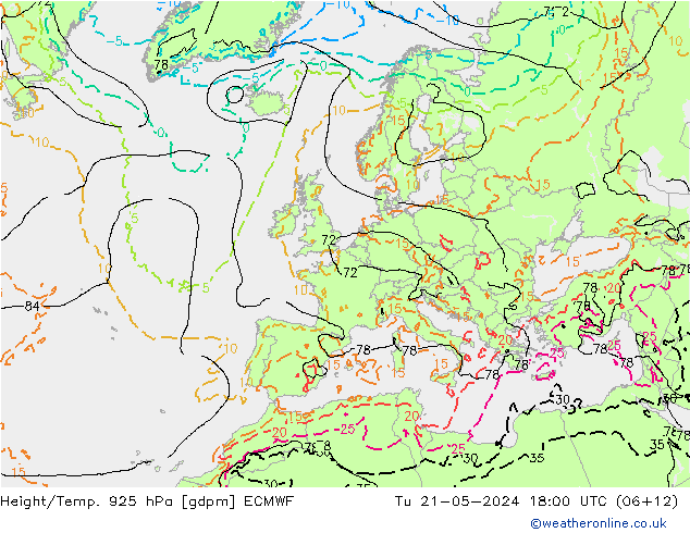 Height/Temp. 925 hPa ECMWF  21.05.2024 18 UTC