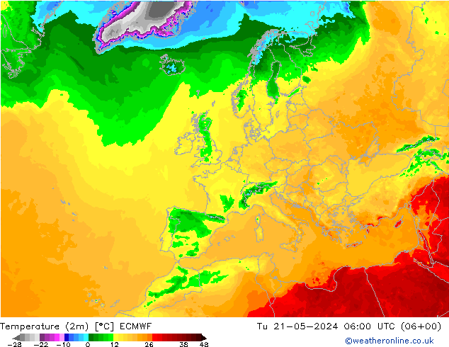température (2m) ECMWF mar 21.05.2024 06 UTC