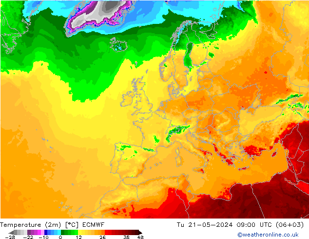 température (2m) ECMWF mar 21.05.2024 09 UTC