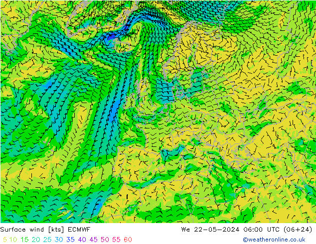 Surface wind ECMWF We 22.05.2024 06 UTC