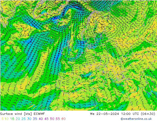 Surface wind ECMWF We 22.05.2024 12 UTC