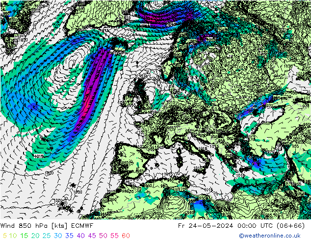 Wind 850 hPa ECMWF Fr 24.05.2024 00 UTC