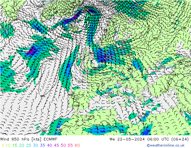 Wind 950 hPa ECMWF We 22.05.2024 06 UTC