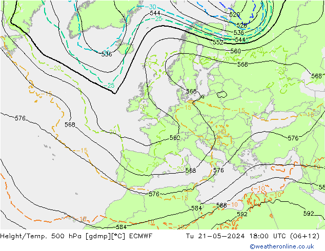 Z500/Rain (+SLP)/Z850 ECMWF  21.05.2024 18 UTC