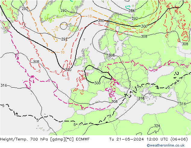 Geop./Temp. 700 hPa ECMWF mar 21.05.2024 12 UTC