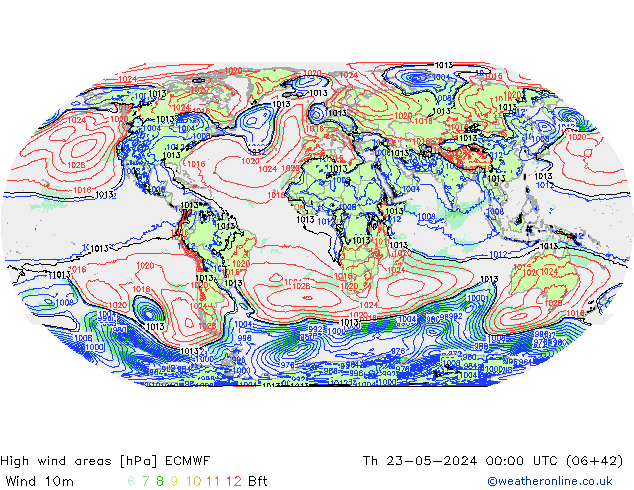 High wind areas ECMWF Th 23.05.2024 00 UTC