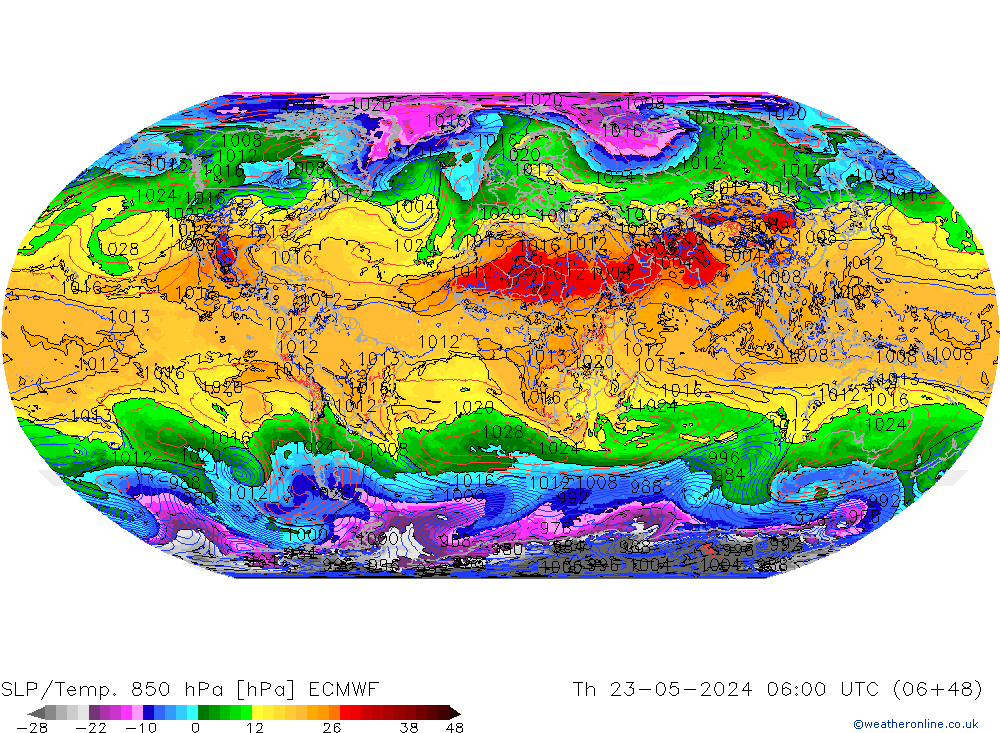 SLP/Temp. 850 hPa ECMWF gio 23.05.2024 06 UTC