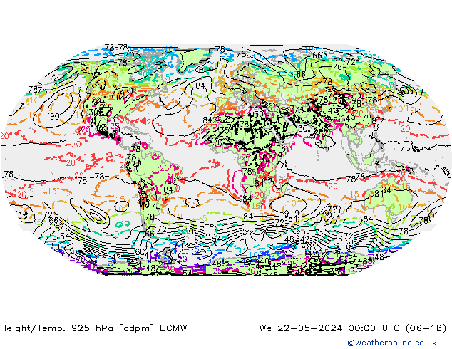 Height/Temp. 925 hPa ECMWF We 22.05.2024 00 UTC