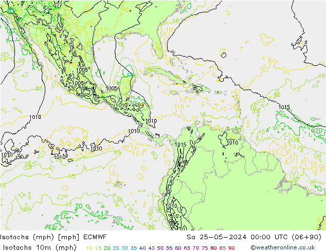 Isotachs (mph) ECMWF Sa 25.05.2024 00 UTC