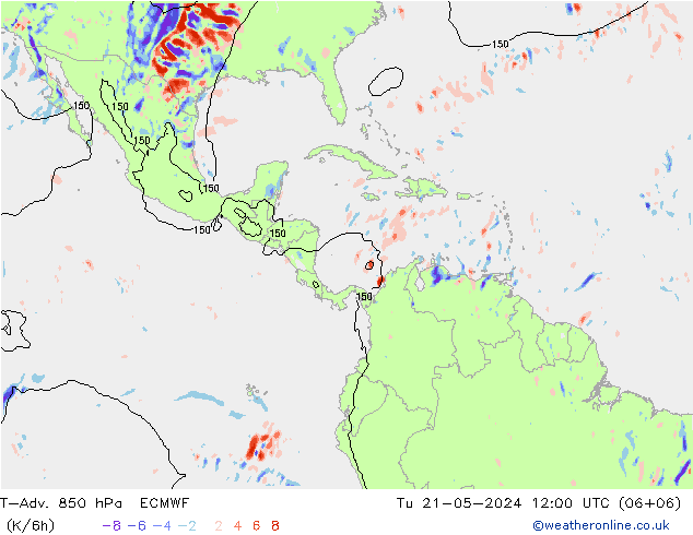 T-Adv. 850 hPa ECMWF Tu 21.05.2024 12 UTC