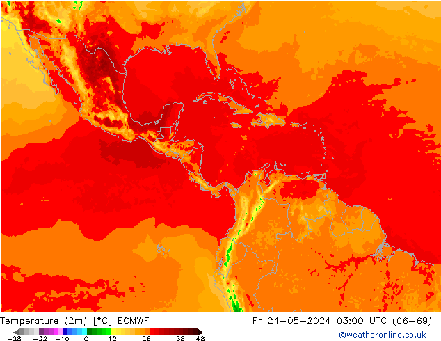 Temperatuurkaart (2m) ECMWF vr 24.05.2024 03 UTC